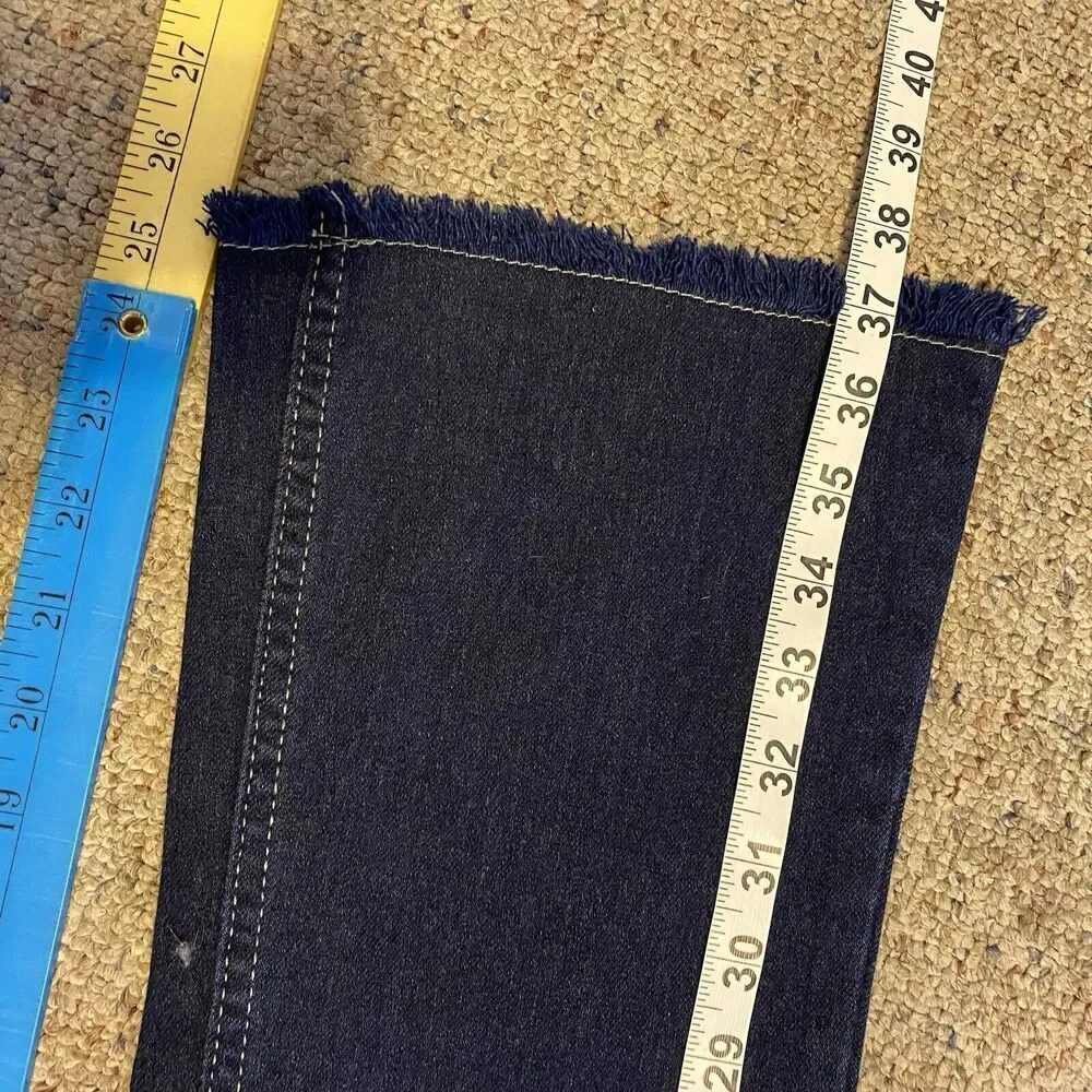 Y2K Neel Jeans Womens Waist 30 L 37 Low Rise Flare Leg Denim Fray Hem Navy Blue
